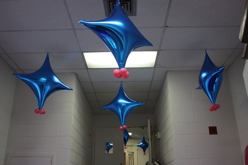 Blue and Pink Balloon Ceiling Decor