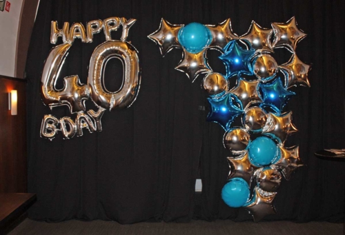 Silver & Blue 40th Birthday Photo Balloon Backdrop
